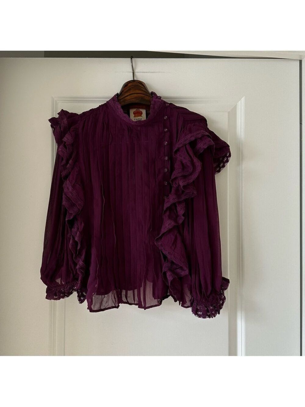 Farm Rio Burgundy Ruffle Blouse - Picture 6 of 9